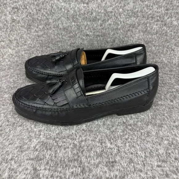 ✅Earth Shoe Mens 13 Alan II Black Leather Tassel Kilti Slip-On Moc Toe Loafers - Picture 10 of 12
